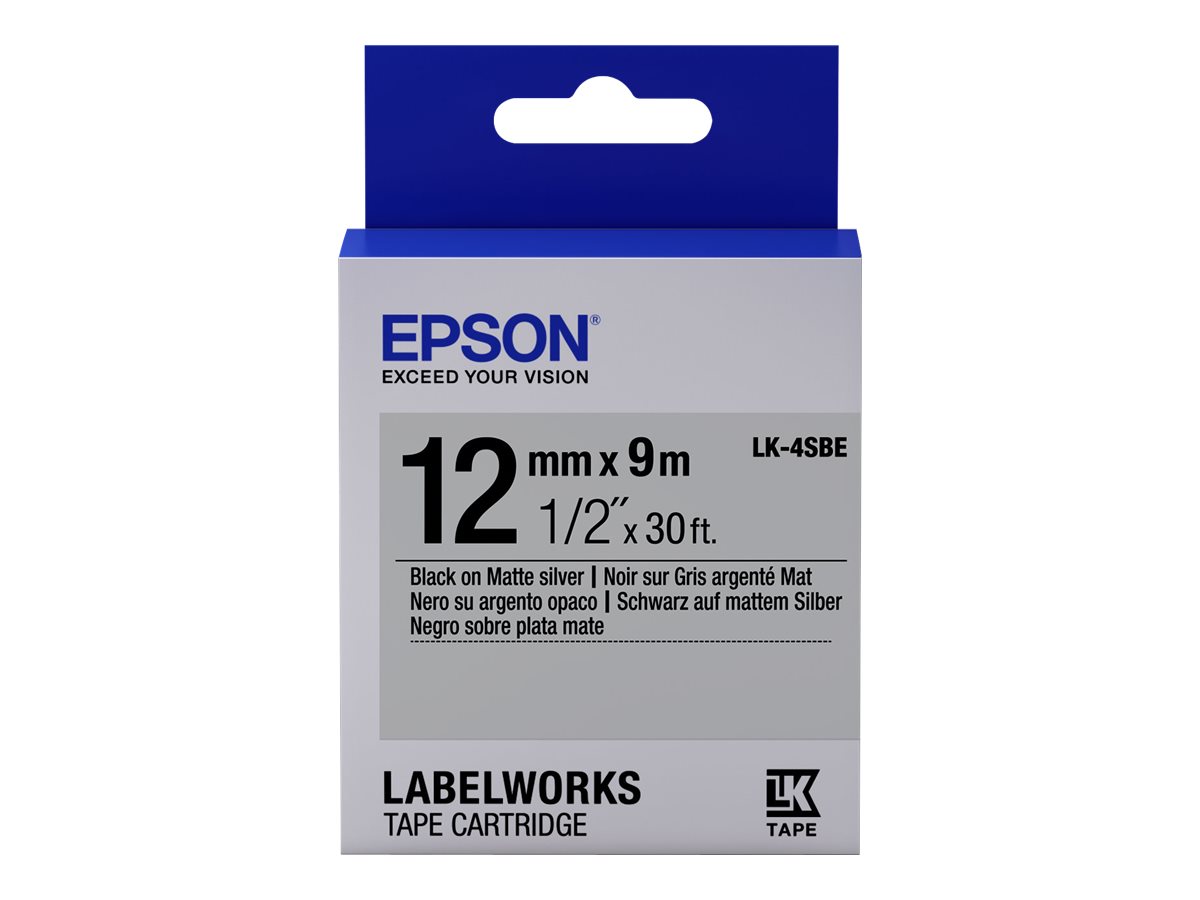 Epson LabelWorks LK-4SBE - Schwarz auf Silber (matt) - Rolle (1,2 cm x 2,9 m) 1 Kassette(n) Etikettenband - für LabelWorks LW-1000, 300, 400, 600, 700, 900, K400, Z5000, Z5010, Z700, Z710, Z900