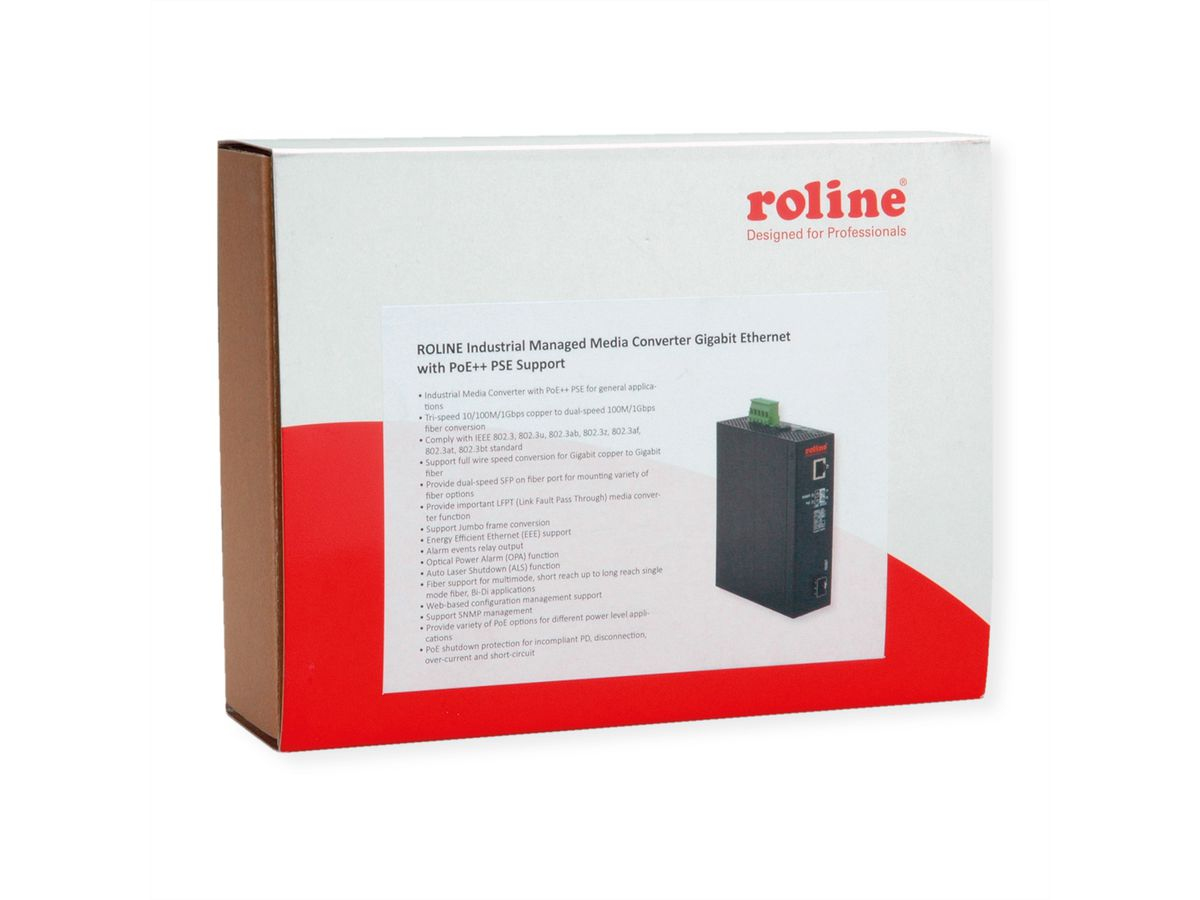 ROLINE Ind.Konv. Gigabit Eth. RJ45/LC mit PoE IEEE802.3af/at/bt - Converter - Glasfaser (LWL), Ansicht 2