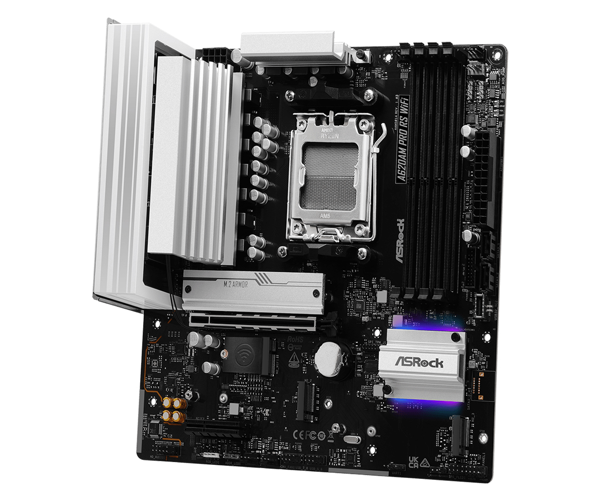 ASRock A620AM PRO RS WIFI - Motherboard - micro ATX - Socket AM5 - AMD A620A Chipsatz - 2.5 GB LAN, Wi-Fi, Bluetooth, Ansicht 4