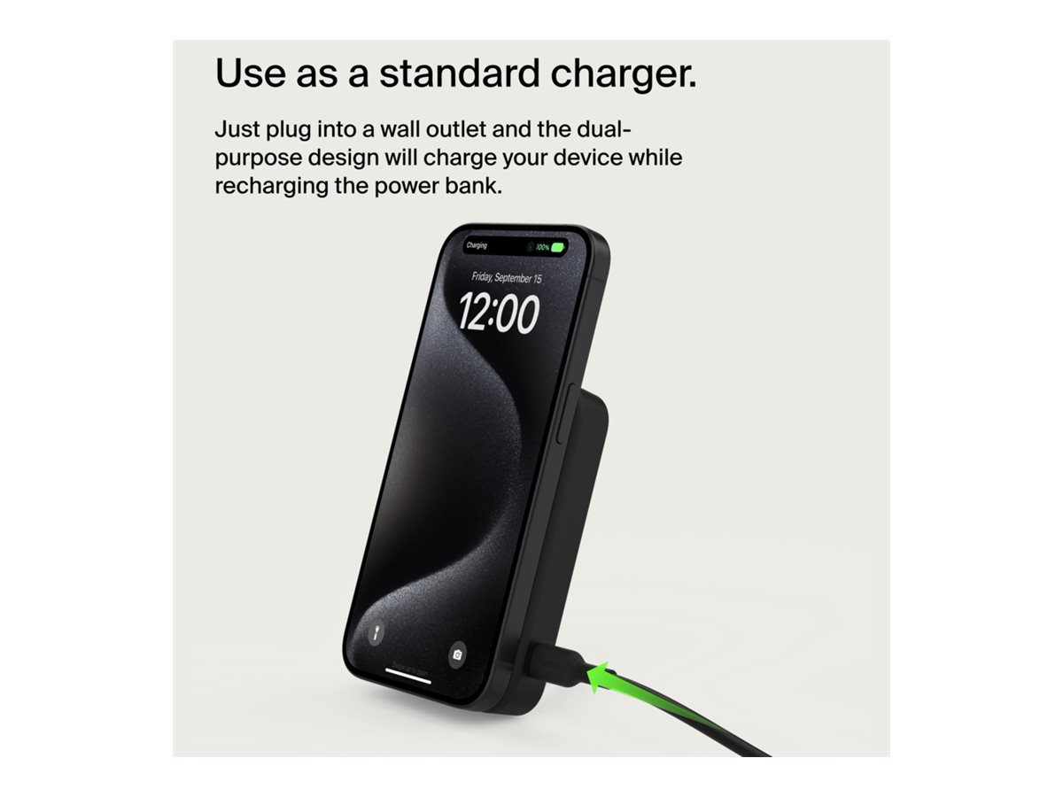 Belkin BoostCharge Pro - Induktive Power Bank - magnetisch mit Qi2 - 8000 mAh - 15 Watt - Fast Charge (24 pin USB-C), Ansicht 5