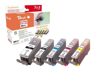 Peach Multi Pack XL - 5er-Pack - Schwarz Gelb Cyan Magenta - kompatibel - Tintenpatrone (Alternative zu: Canon CLI-571BKXL Canon CLI-571YXL Canon PGI-570PGBKXL Canon CLI-571MXL Canon CLI-571CXL)