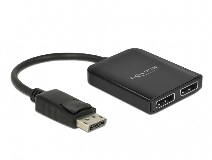 Delock DisplayPort 1.4 Splitter 1 x DisplayPort zu 2 x DisplayPort MST, DisplayPort, 2x DisplayPort, 3840 x 2160 Pixel, Schwarz, Kunststoff, 1.4/2.2