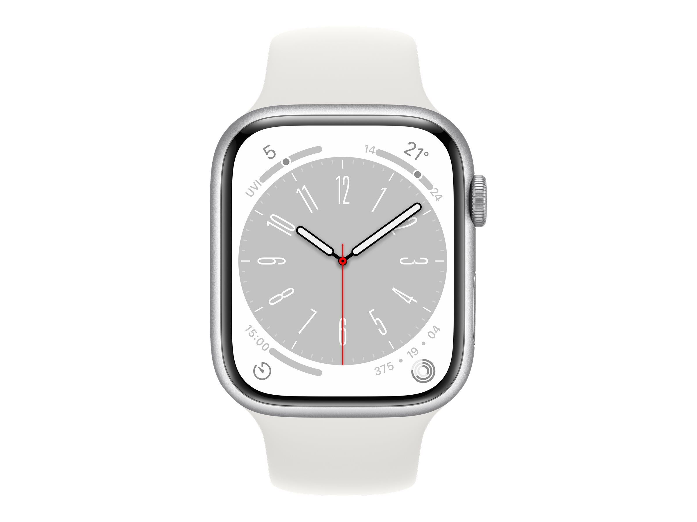 Apple Watch Series 8 GPS, Aluminium silber, 45mm mit Sportarmband, weiß
