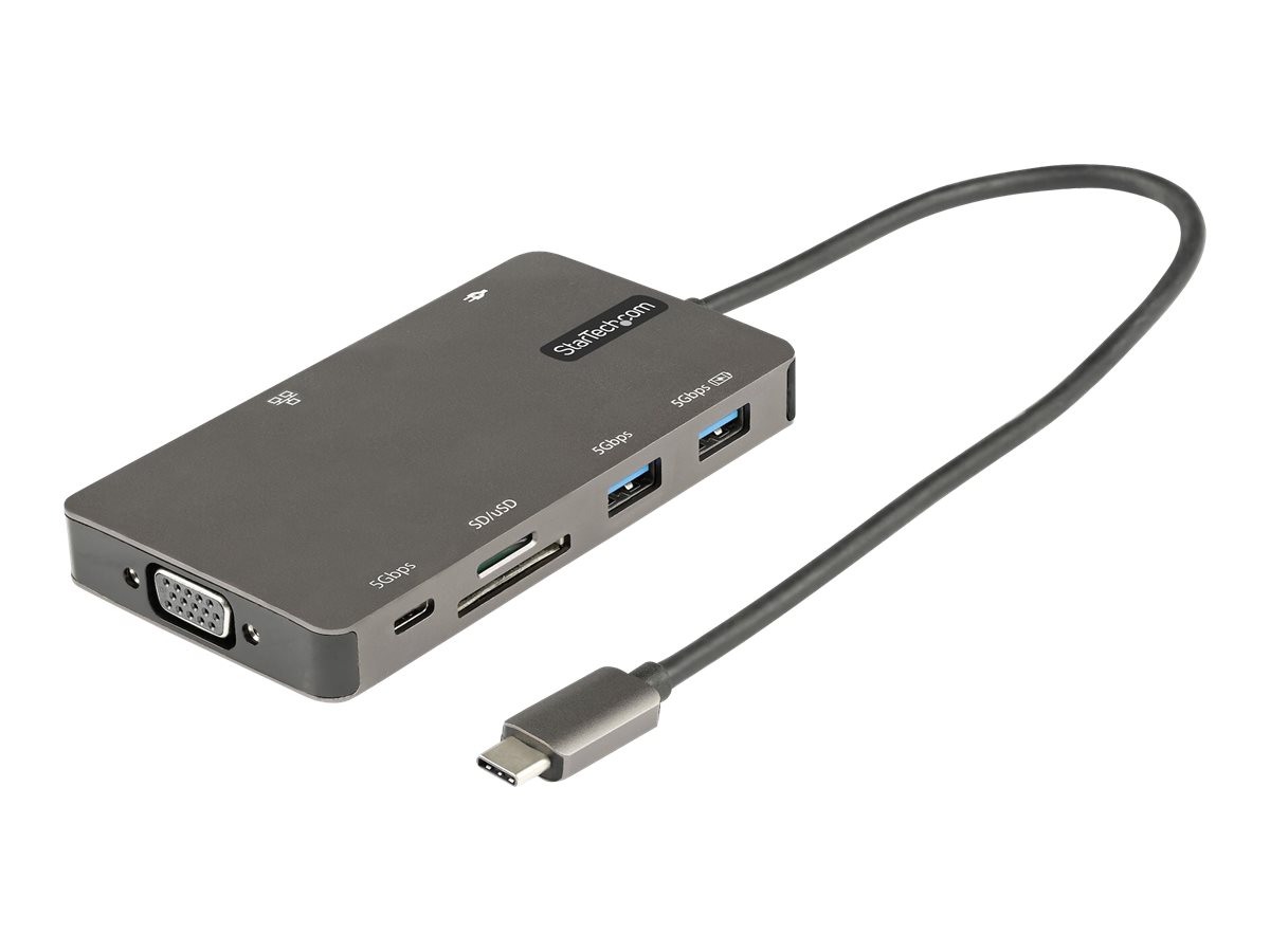StarTech.com USB C Multiport Adapter - USB C auf HDMI 4K 30Hz/VGA Reiseadapter/Docking station - 5Gbit/s USB 3.0 Hub (USB A/USB C) - 100W Power Delivery - SD/Micro SD Kartenleser - Gigabit Netzwerk - 30cm Kabel