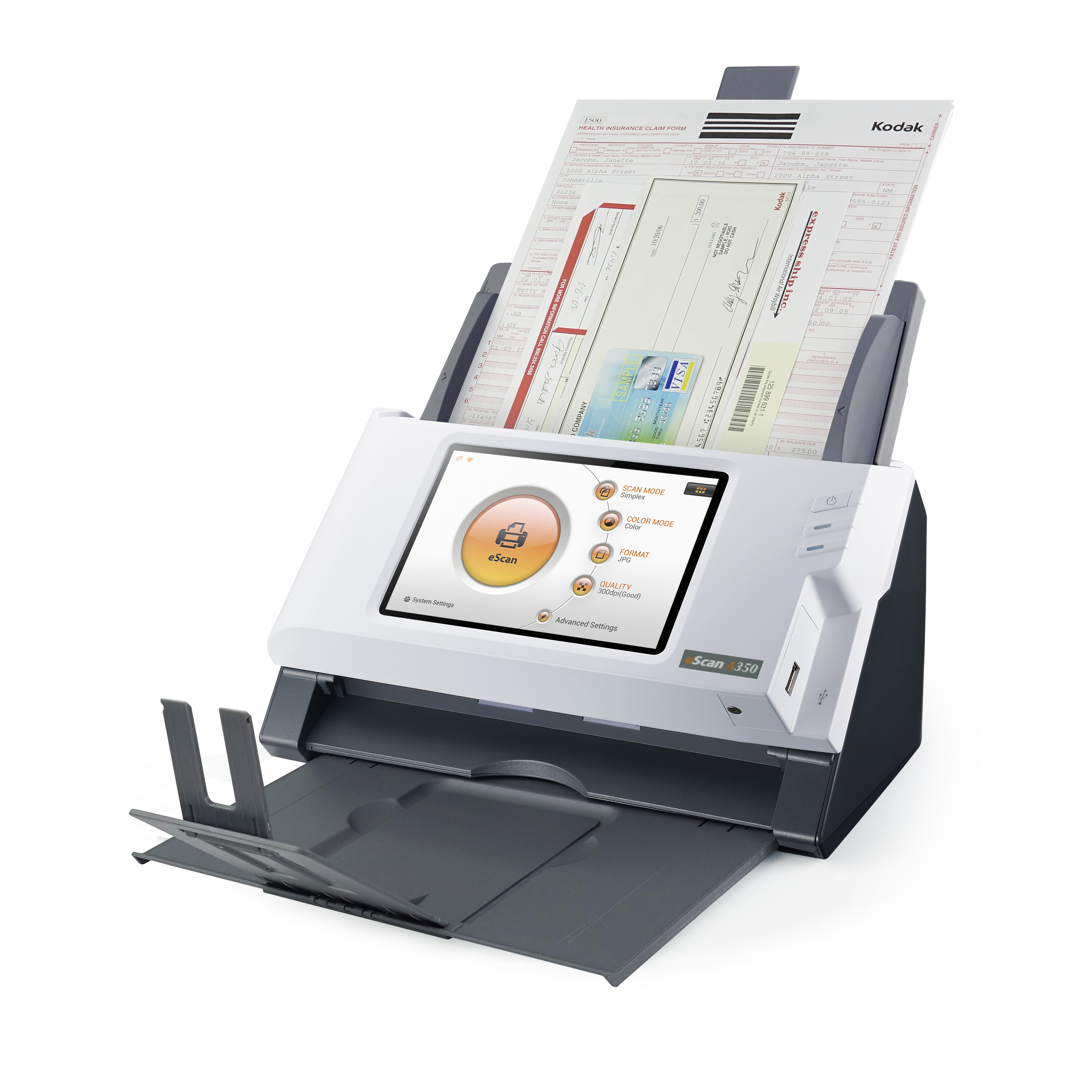Plustek eScan A350 - Essential - Dokumentenscanner - Dual CIS - Duplex - 216 x 356 mm - 600 dpi x 600 dpi, Ansicht 3