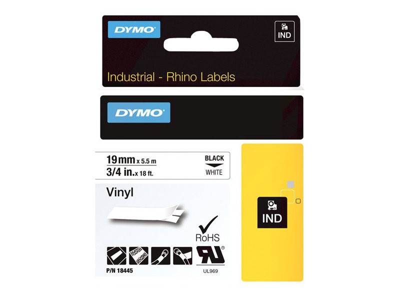 Dymo IND - Vinyl - Schwarz auf Weiß - Roll (1.9 cm x 5.5 m), Ansicht 4