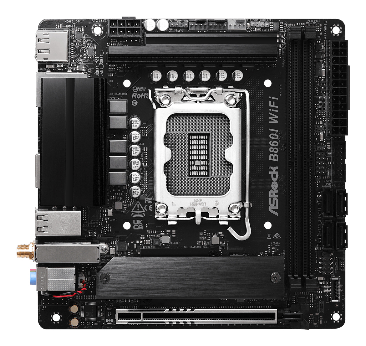 ASRock B860I WiFi - Motherboard - Mini-ITX - LGA1851-Sockel - B860 Chipsatz - Onboard-Grafik (CPU erforderlich), Ansicht 3