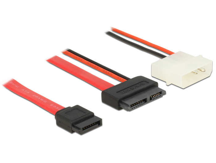 Delock 84790, 0,5 m, SATA I, SATA 13-pin, SATA 7-pin + Molex (4-pin), Männlich/Männlich, Schwarz, Rot