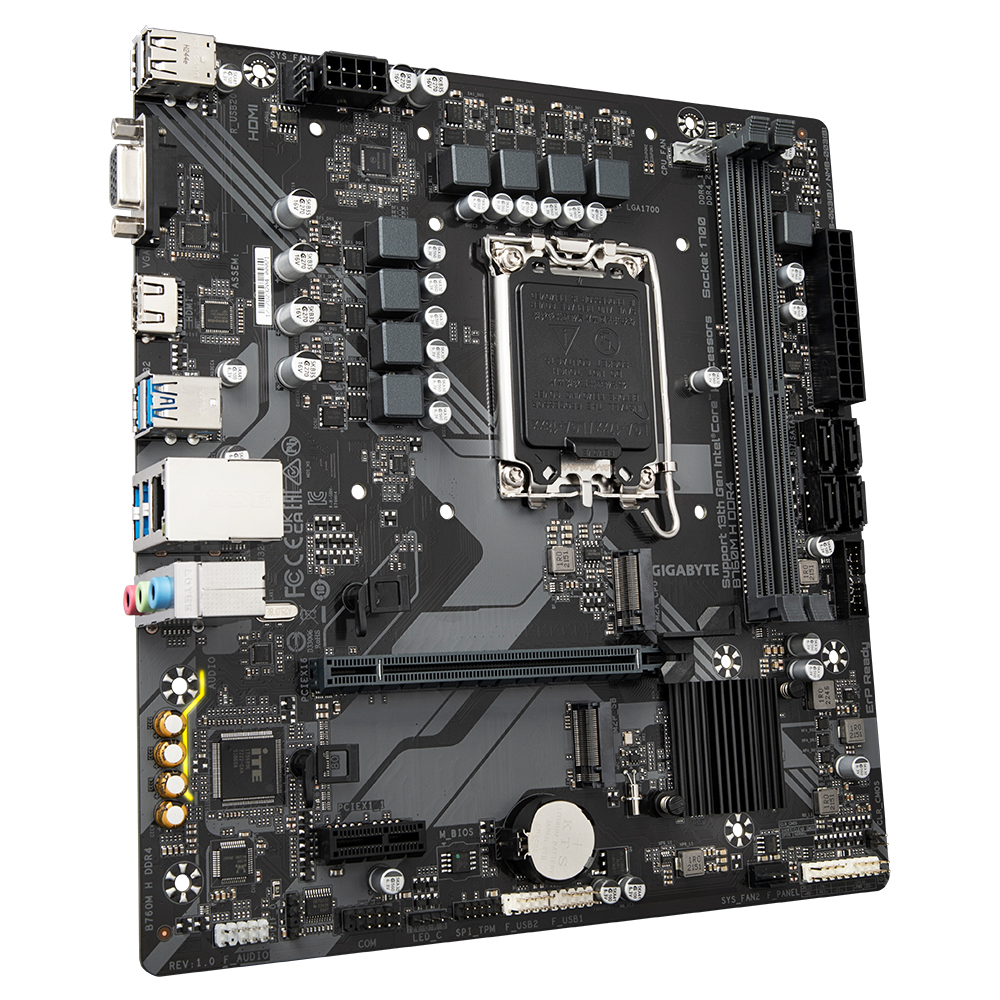 Gigabyte B760M H DDR4 LGA1700 mATX MB 4xDDR4 4xSATA 2xM.2 - Intel Sockel 1700 (Core i), Ansicht 3