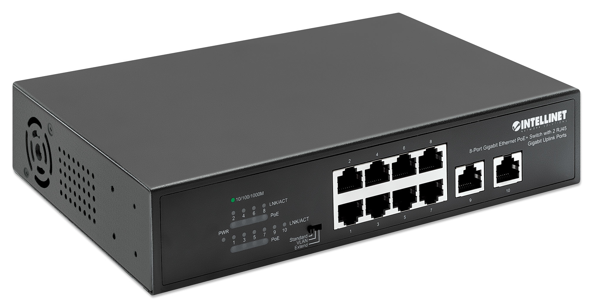 Intellinet 8-Port Gigabit PoE+ Switch 2 RJ45-Ports 120W - Switch - 1 Gbps, Ansicht 3
