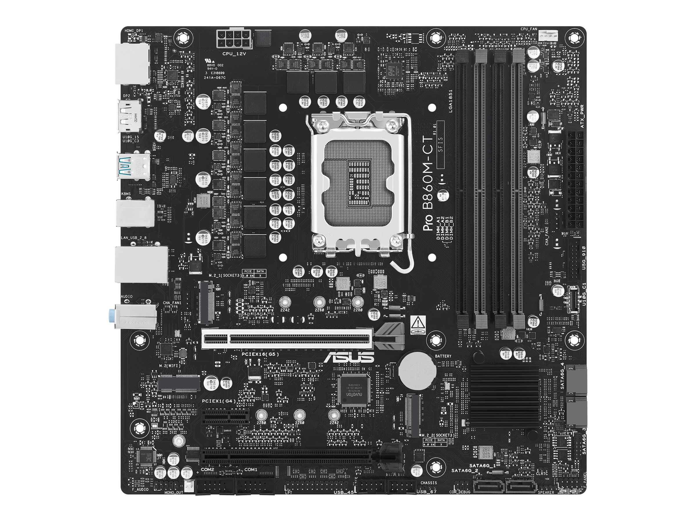 ASUS PRO B860M-CT-CSM - Motherboard - micro ATX - LGA1851 Sockel - B860 Chipsatz - USB-C 3.2 Gen2, USB 3.2 Gen 1, USB 3.2 Gen 2 - Gigabit LAN - Onboard-Grafik (CPU erforderlich)