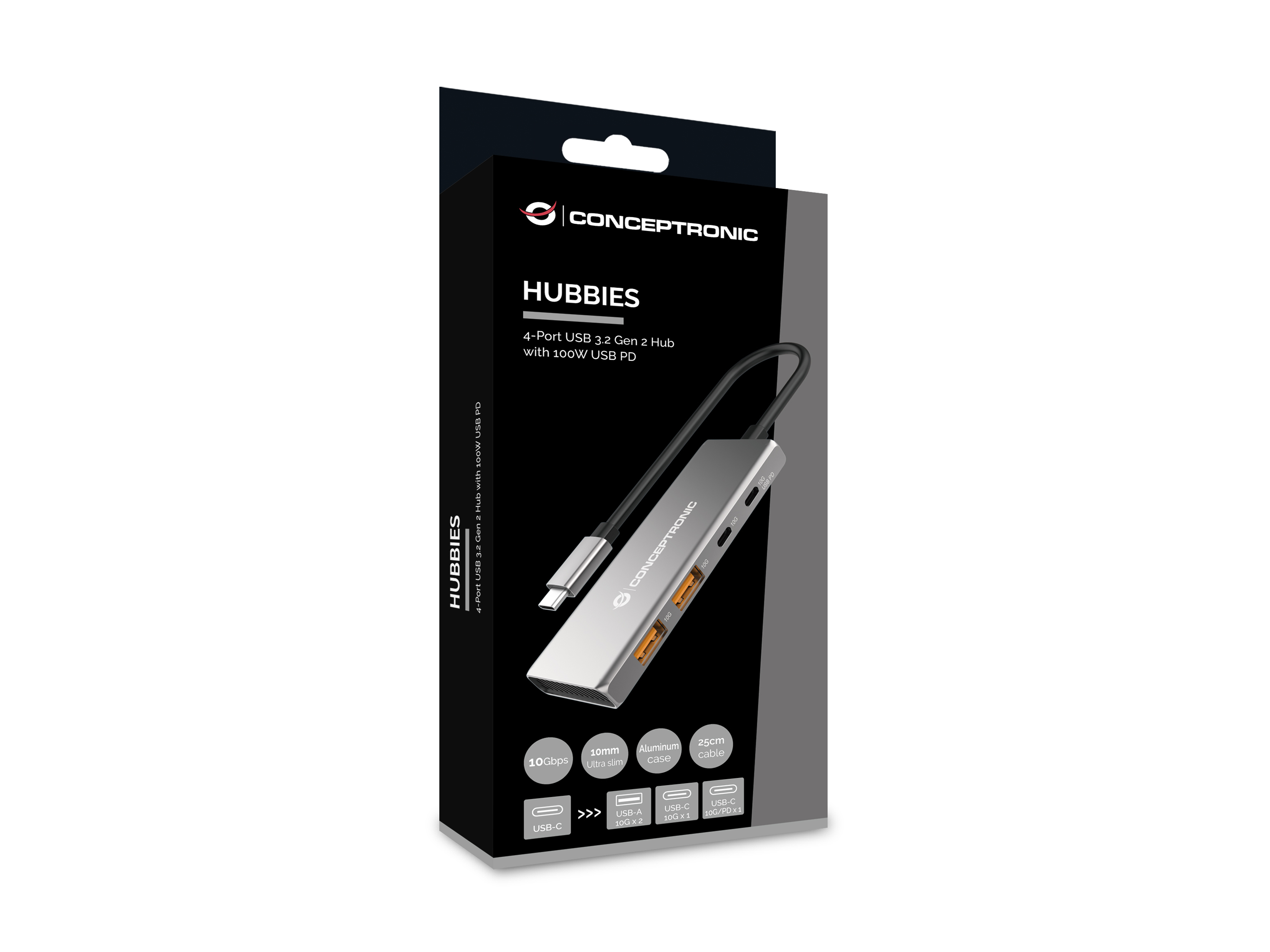 Conceptronic HUBBIES15G - USB 3.2 Gen 2 (3.1 Gen 2) Type-C - USB 3.2 Gen 2 (3.1 Gen 2) Type-A - USB 3.2 Gen 2(3.1 Gen 2), Ansicht 3
