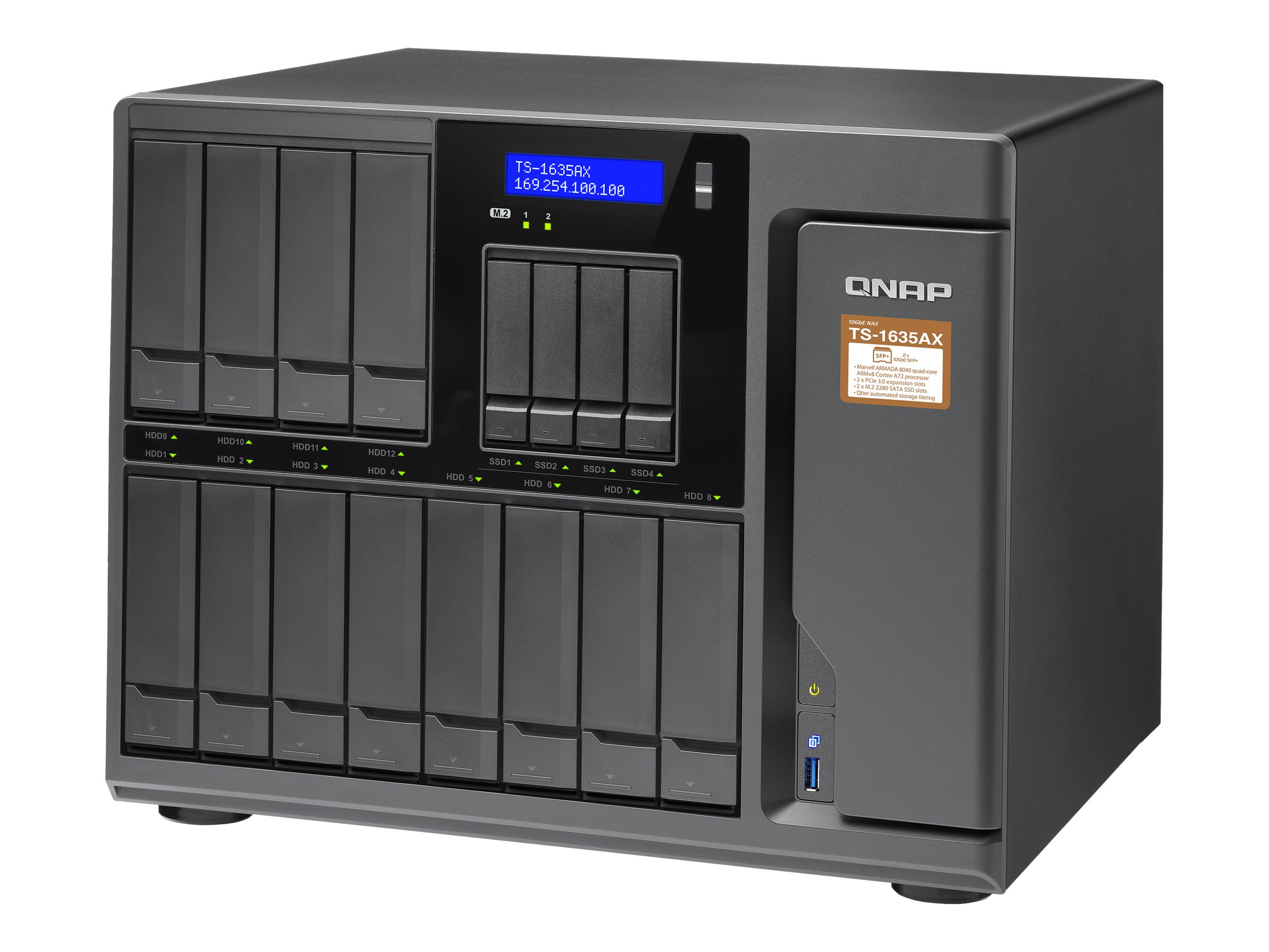 QNAP TS-1635AX - NAS-Server - 16 Schächte - SATA 6Gb/s - RAID 0, 1, 5, 6, 10, 50, JBOD, 60 - RAM 8 GB