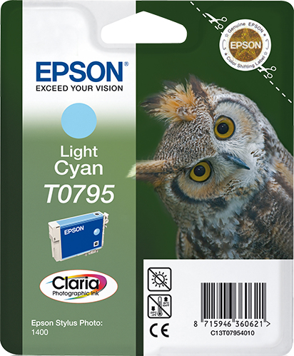 Epson Owl Singlepack Light Cyan T0795 Claria Photographic Ink, Tinte auf Pigmentbasis, 11,1 ml, 1 Stück(e)