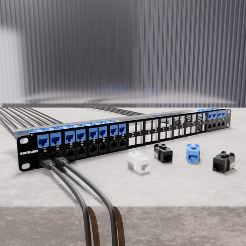 Intellinet 48-Port Patchpanel geschirmt und unbestückt 1 HE - Zubehör Stromversorgung - 0,48 m, Ansicht 2