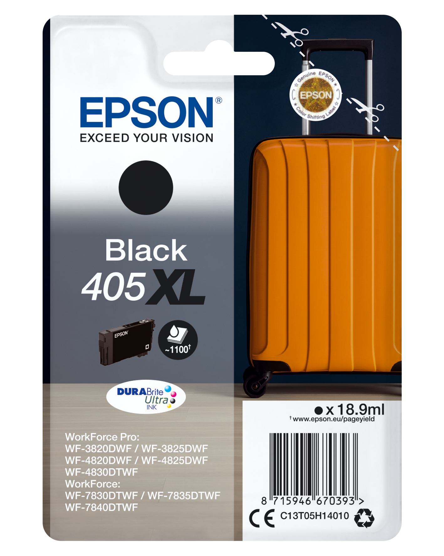 Epson Singlepack Black 405XL DURABrite Ultra Ink - Hohe (XL-) Ausbeute - Tinte auf Pigmentbasis - 18,9 ml - 1 Stück(e) - Einzelpackung