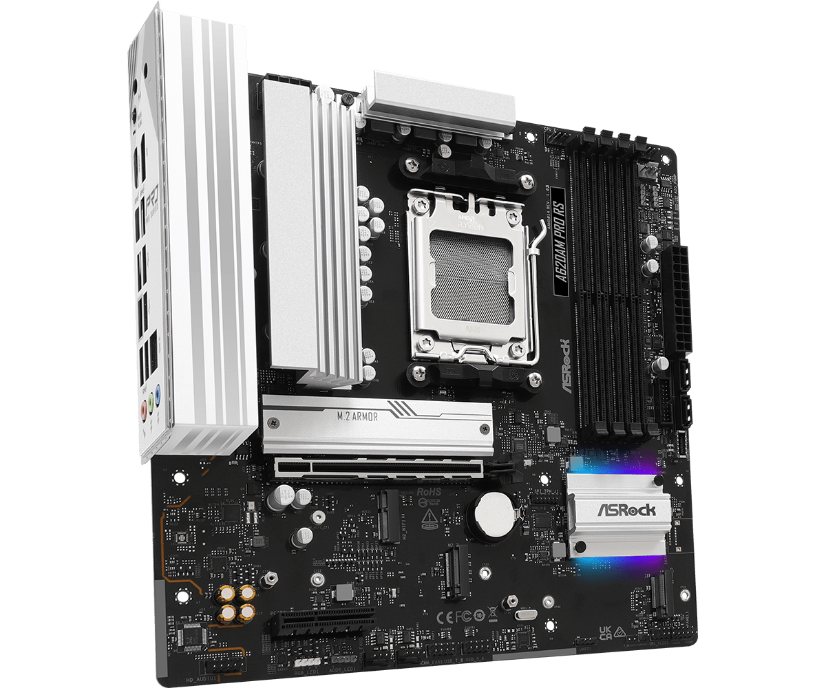ASRock A620AM PRO RS - Motherboard - micro ATX - Socket AM5 - AMD A620A Chipsatz - 2.5 Gigabit LAN, Ansicht 3