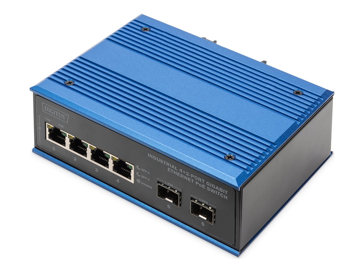 DIGITUS Industrieller 4+2-Port Gigabit Ethernet PoE Switch