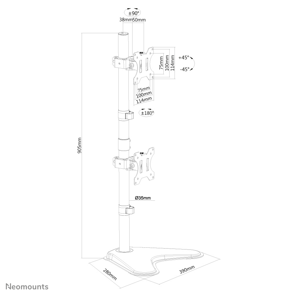 Neomounts by Newstar FPMA-D550DDV - Aufstellung - für 2 LCD-Displays - Schwarz - Bildschirmgröße: 25.4-81.3 cm, Ansicht 2