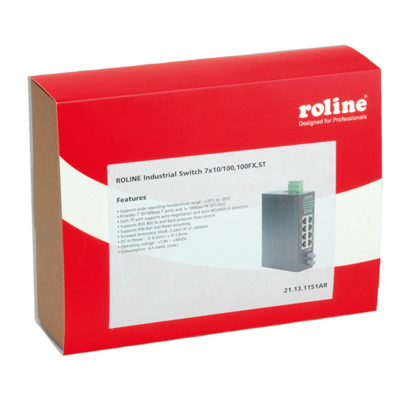 ROLINE Industrie - Switch - unmanaged - 7 x 10/100 + 1 x 100Base-FX + 1 x Shared 100Base-FX, Ansicht 2