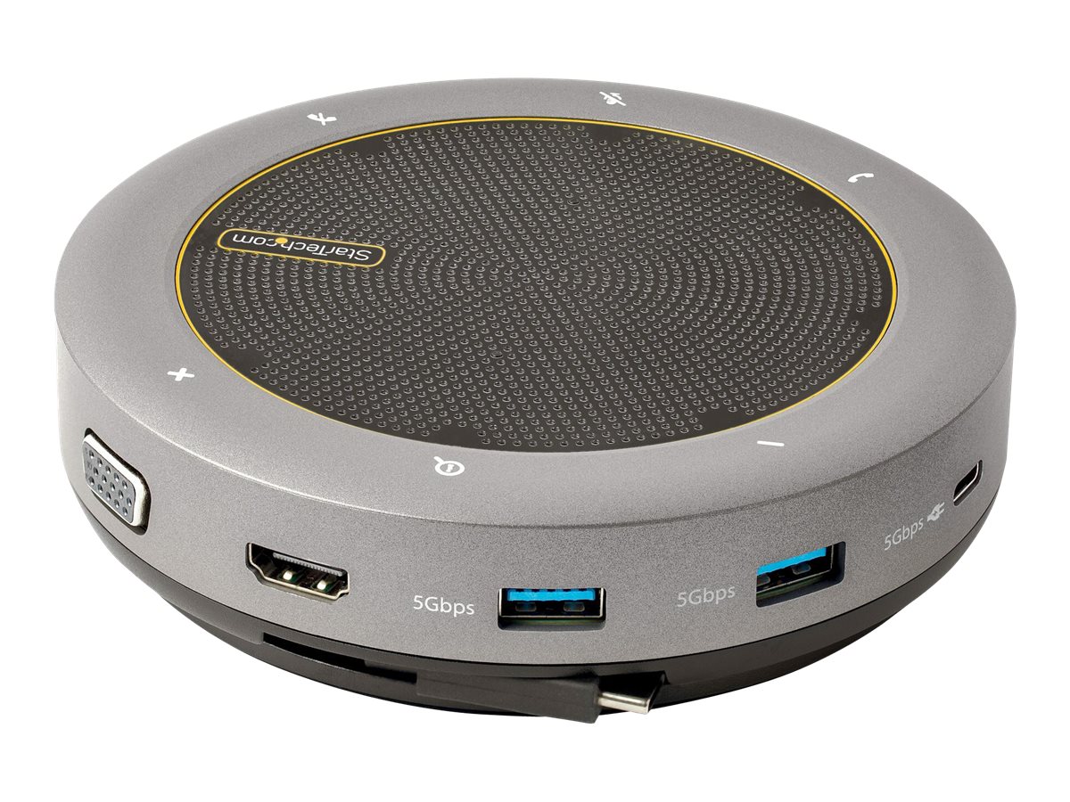 StarTech.com USB-C Conference Speaker Mini Dock, Portable Boardroom Speaker and Multiport Adapter, USB-C to VGA or 4K 60Hz HDMI, 2x USB-A (5Gbps)