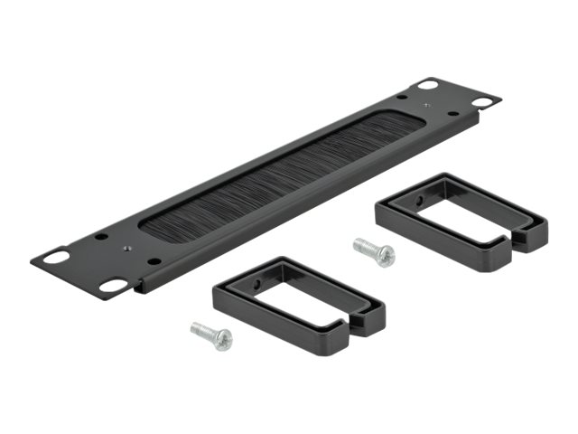 Delock Cable Management Brush Strip with 2 hooks - Kabelführungspanel mit Bürste - Schwarz - 1U - 25.4 cm (10)