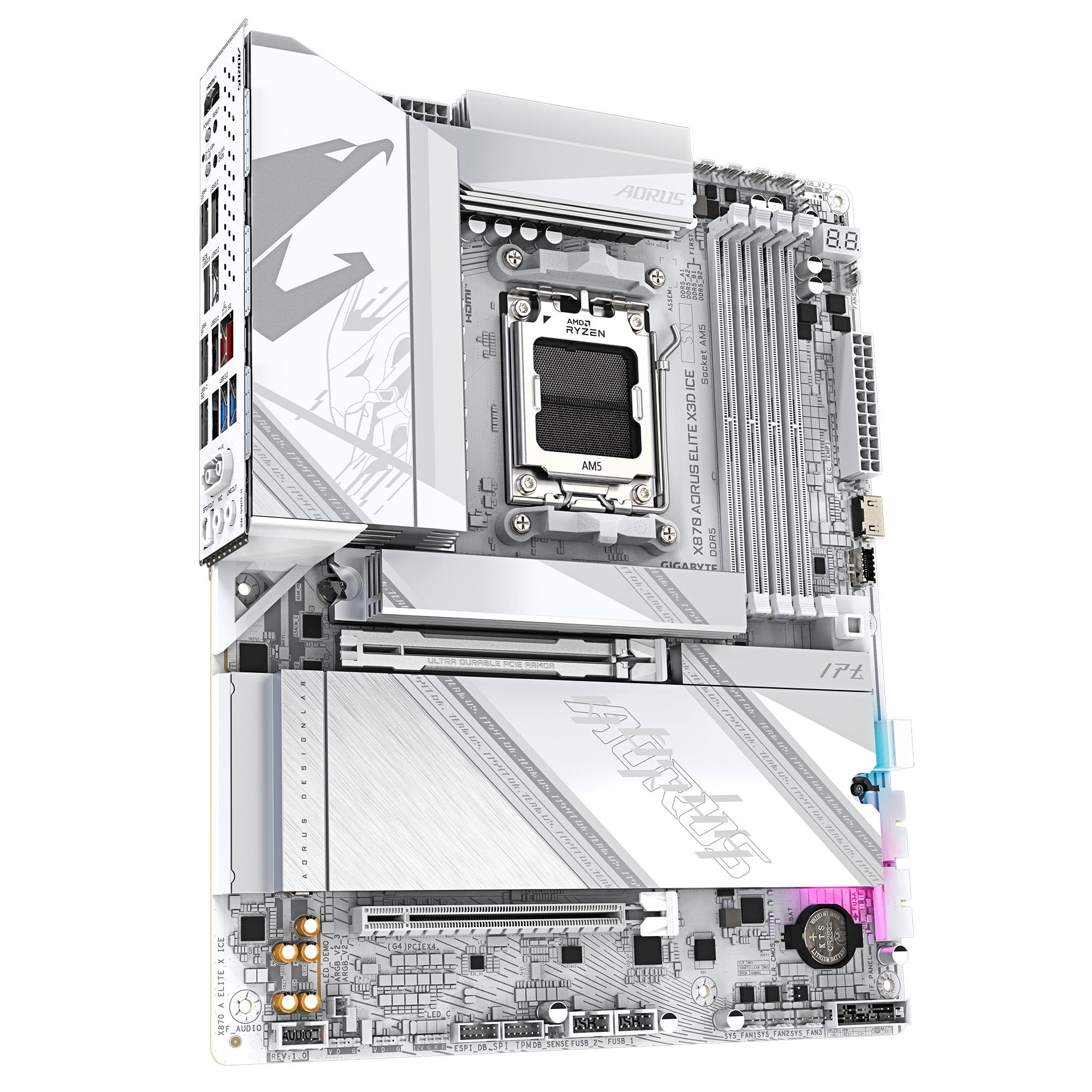 Gigabyte AORUS X870 ELITE X3D ICE - Motherboard - ATX - Socket AM5 - AMD X870 Chipsatz - USB-C 3.2 Gen 2x2…, Ansicht 3