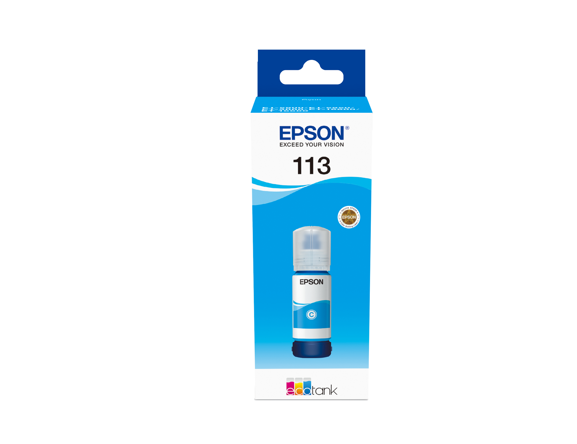 Epson 113 EcoTank Pigment Cyan ink bottle, Cyan, Epson, Ecotank ET-5880, EcoTank ET-5850, EcoTank ET-5800, EcoTank ET-16650, EcoTank ET-16600, 6000 Seiten, 70 ml, Pigment