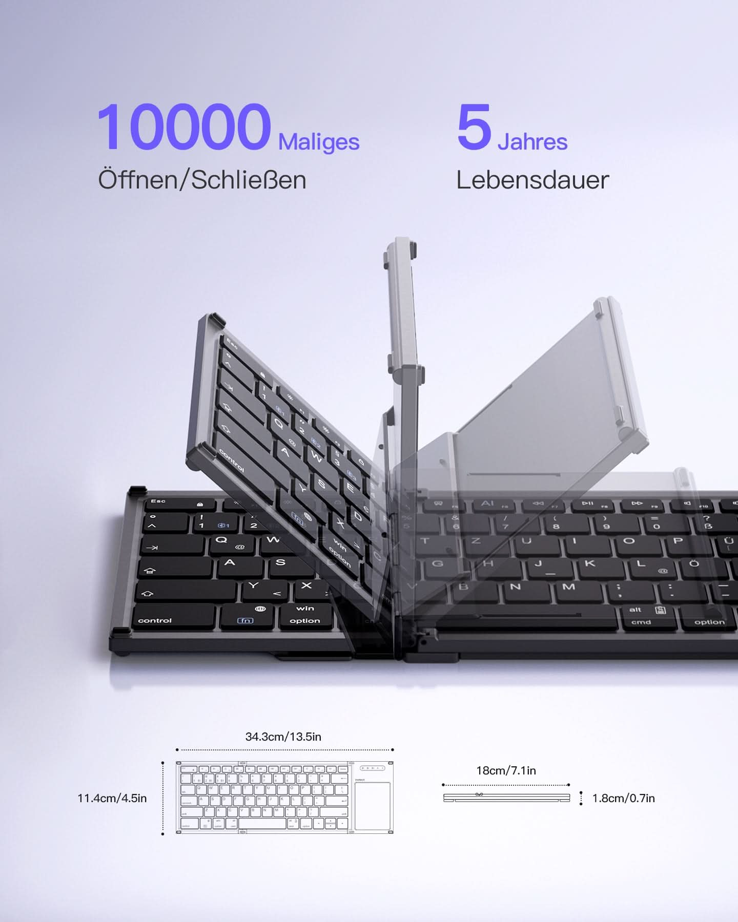 Inateck Keyboard 06101 steel gray[KB06101_steel gray] - Tastatur - TL: Deutsch, QWERTZ, Ansicht 2