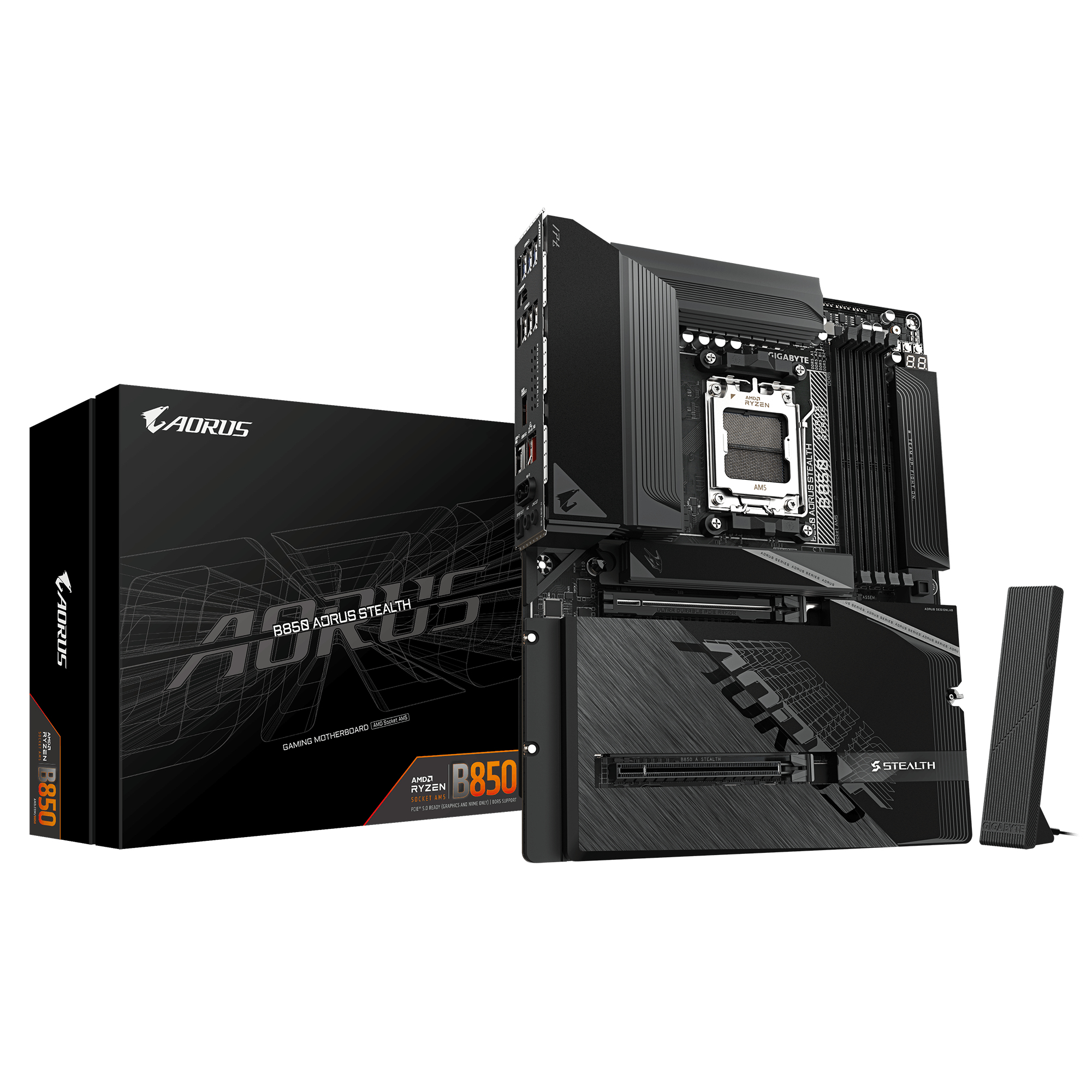 Gigabyte AORUS B850 STEALTH ICE - Motherboard - ATX - LGA1851 Sockel - AMD B850 Chipsatz - BT, WiFi 7, 5 GB Ethernet, Ansicht 2