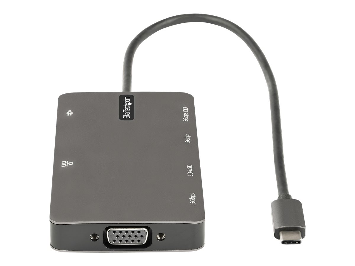 StarTech.com USB C Multiport Adapter - USB C auf HDMI 4K 30Hz/VGA Reiseadapter/Docking station - 5Gbit/s USB 3.0 Hub (USB A/USB C) - 100W Power Delivery - SD/Micro SD Kartenleser - Gigabit Netzwerk - 30cm Kabel
