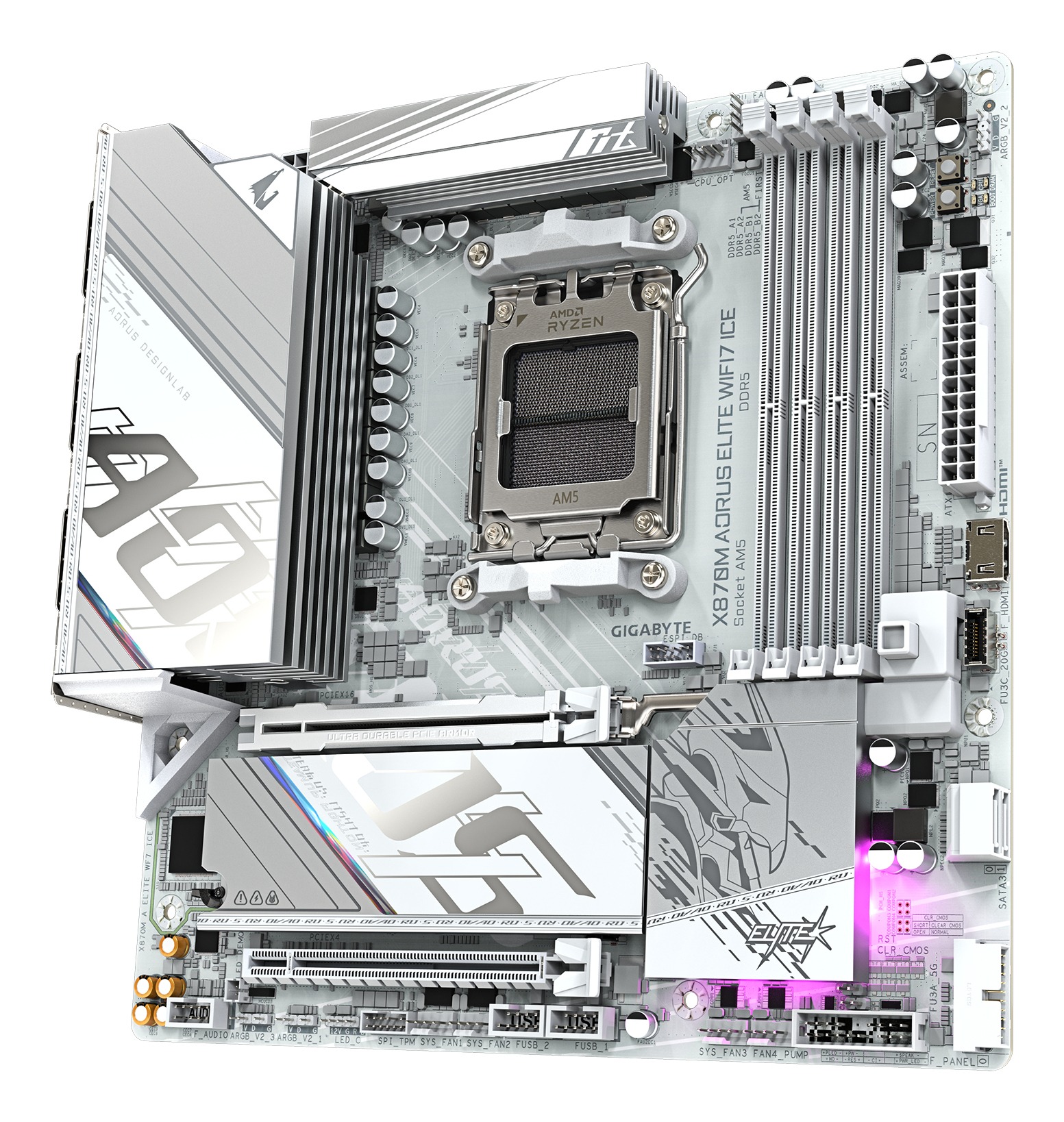 Gigabyte X870M AORUS ELITE WIFI7 ICE (X870,AM5,ATX,DD - AMD Sockel AM5 (Ryzen Zen4), Ansicht 3