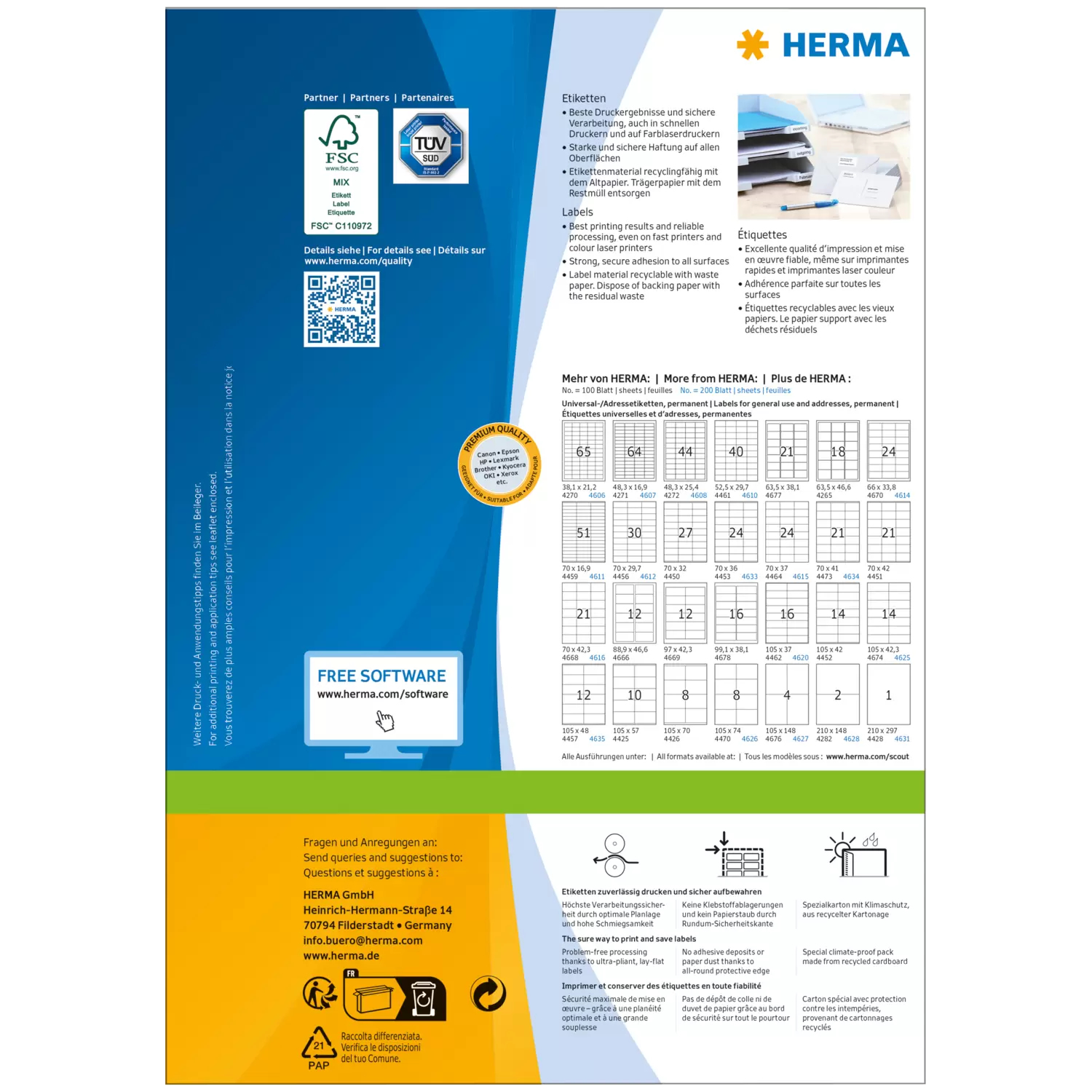 HERMA Premium - Papier - matt - permanent selbstklebend - weiß - 70 x 36 mm 2400 Etikett(en) (100 Bogen x 24), Ansicht 2