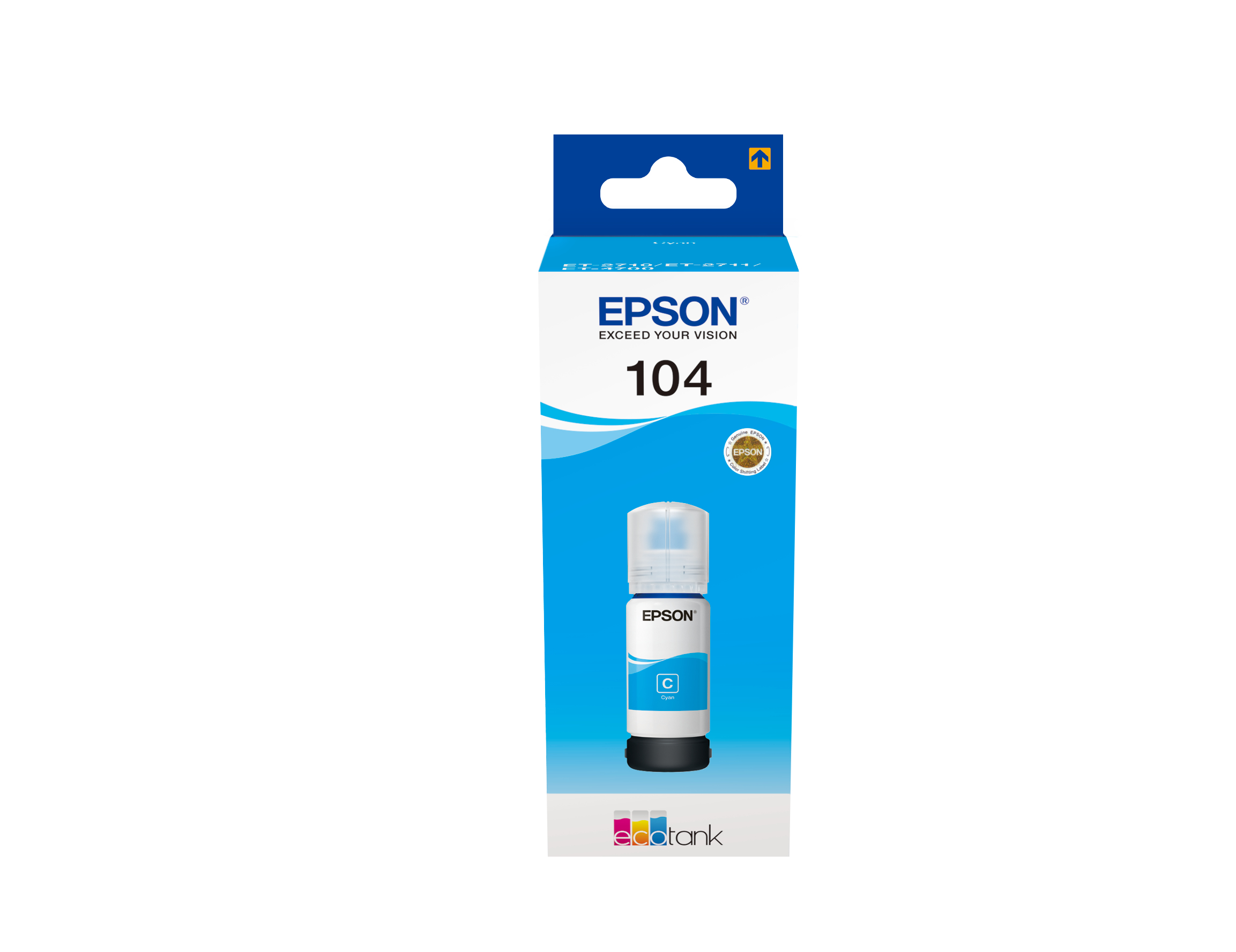 Epson 104 EcoTank Cyan ink bottle, Cyan, Epson, EcoTank ET-4700 EcoTank ET-2726 EcoTank ET-2720 EcoTank ET-2715 EcoTank ET-2714 EcoTank ET-2712..., 65 ml, Tintenstrahl, Mehrfarbig