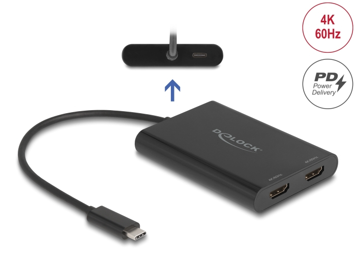 Delock Adapter USB Type-C zu 2 x HDMI 4K 60 Hz mit DisplayLink Grafik und, Ansicht 3