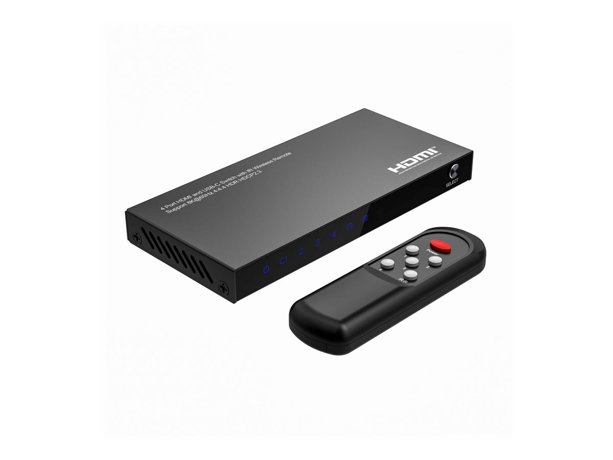 MicroConnect 8Ka60Hz USB-C and HDMI Switch 4x1 HDCP 2.3 w/Remote - USB Typ C, Ansicht 3