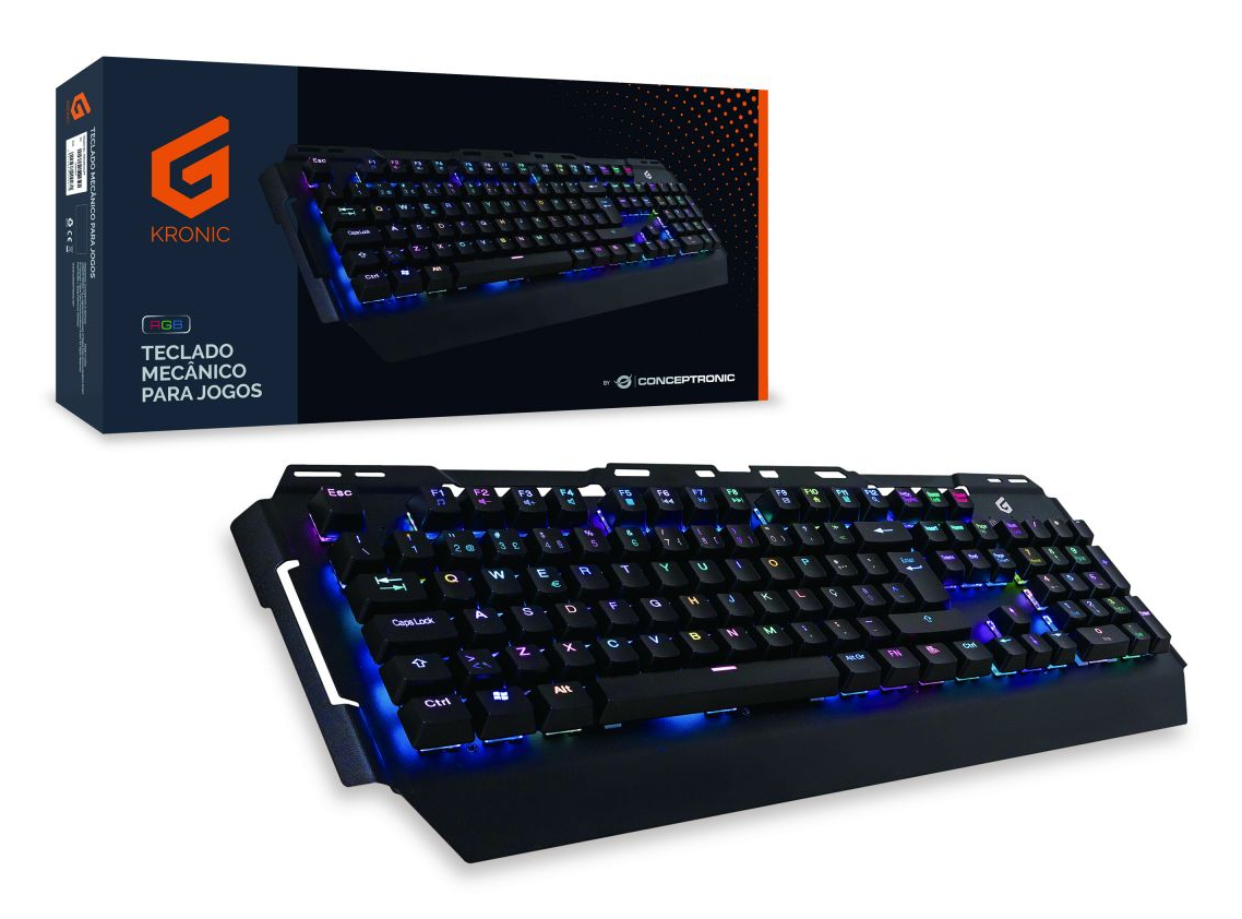 Conceptronic KRONIC - Tastatur - Hintergrundbeleuchtung - USB - blauer Schalter -Schwarz - TL: Portugiesisch, QWERTY, Ansicht 2