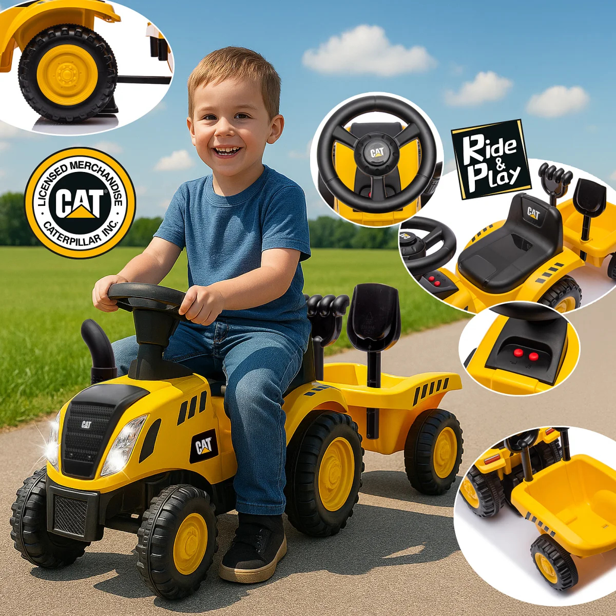 JAMARA Rutscher Caterpillar Traktor mit Anhänger 2in1 gelb, Ansicht 2