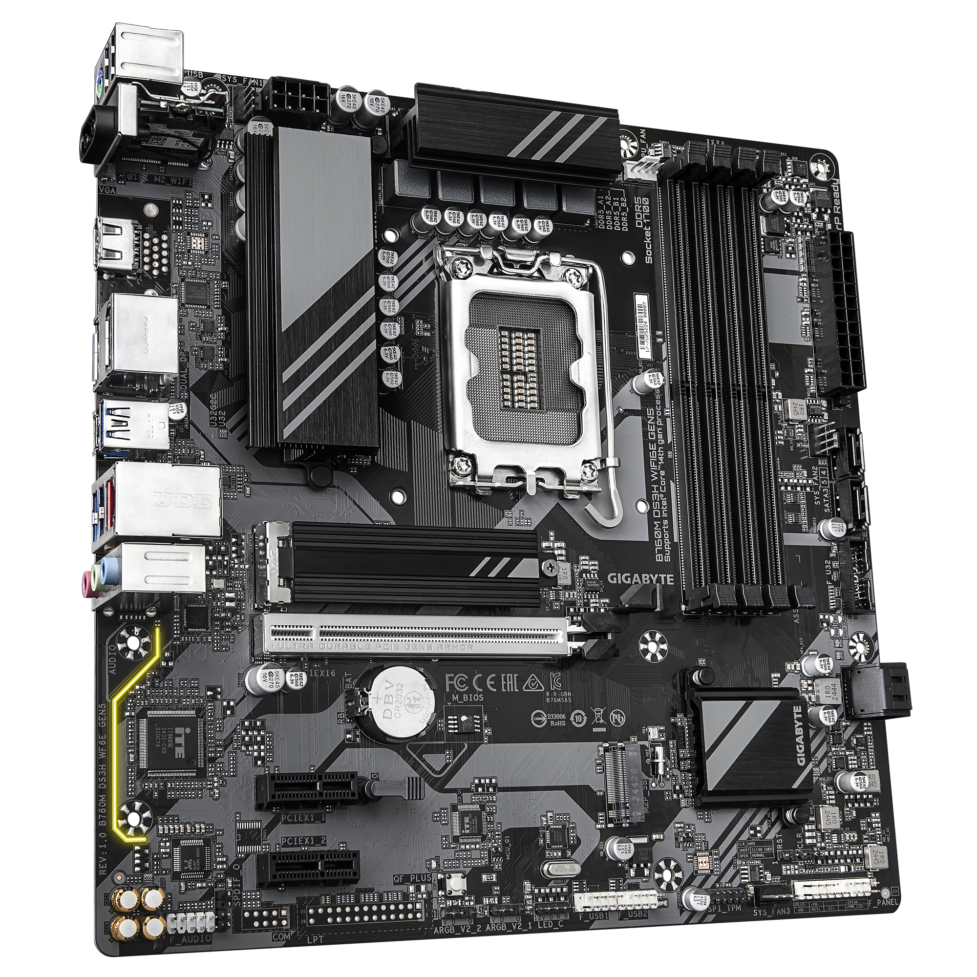 Gigabyte B760M DS3H WIFI6E GEN5 - Motherboard - micro ATX - LGA1700-Sockel - B760 Chipsatz - USB 3.2 Gen 1…, Ansicht 3