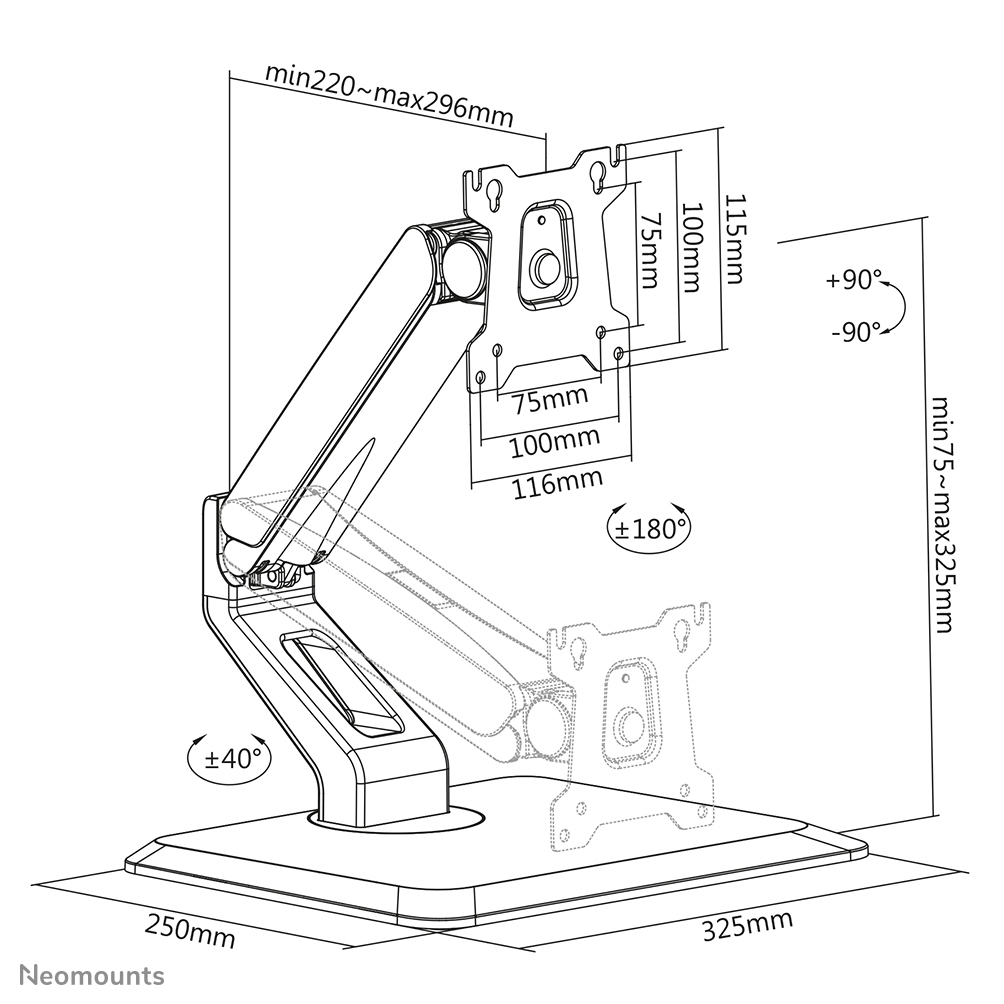 Neomounts by Newstar FPMA-D885 - Aufstellung - full-motion - für LCD-Display - Schwarz, Ansicht 2