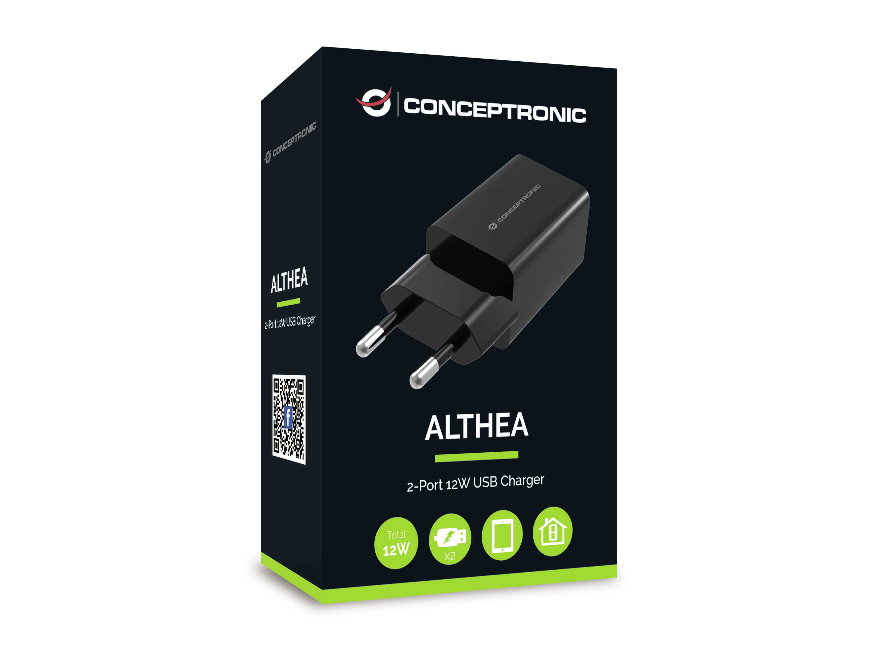 Conceptronic ALTHEA - Netzteil - 12 Watt - 2.4 A - 2 Ausgabeanschlussstellen (2 x USB)