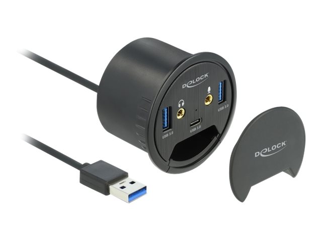 Vorschau: Delock In-Desk Hub - Hub - 2 x USB 3.2 Gen 1 + 2 x Audio + 1 x USB-C 3.2 Gen 1