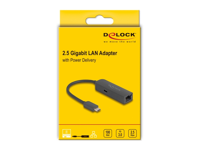 Delock USB Type-C Adapter zu 2.5 Gigabit LAN mit Power Delivery 100 Watt, Ansicht 4