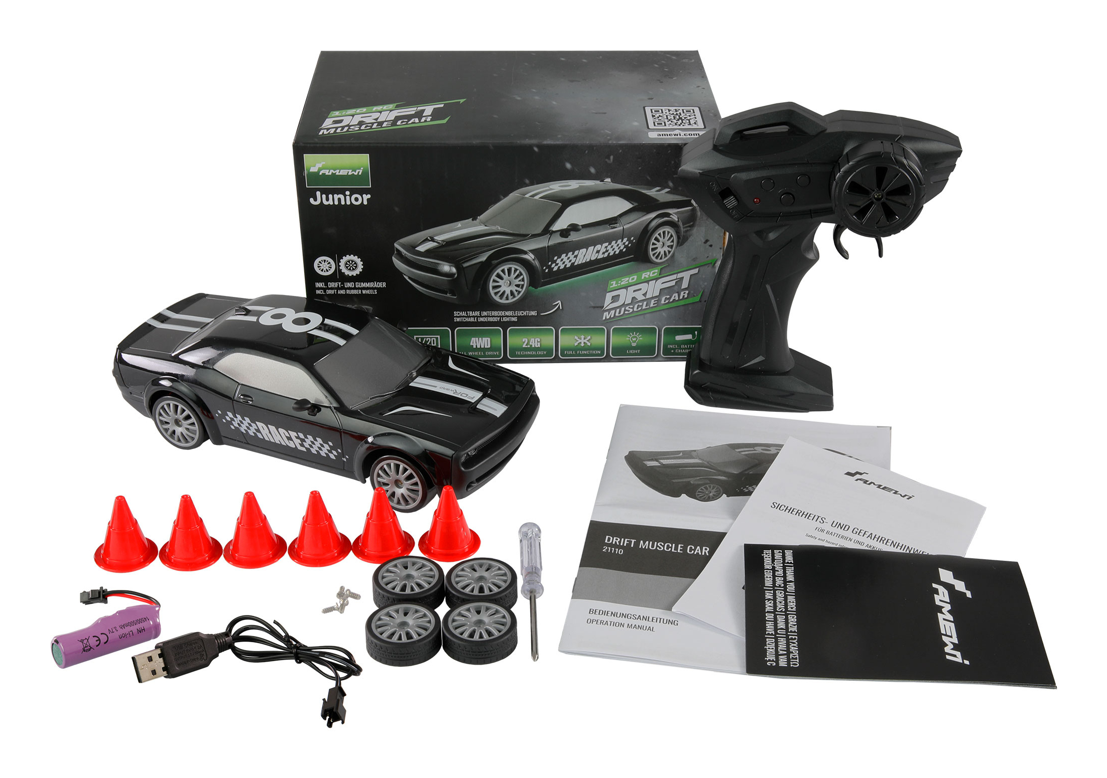 Amewi Drift Muscle Car 4WD 1 20 RTR schwarz Mit Unterbodenbe, Ansicht 3