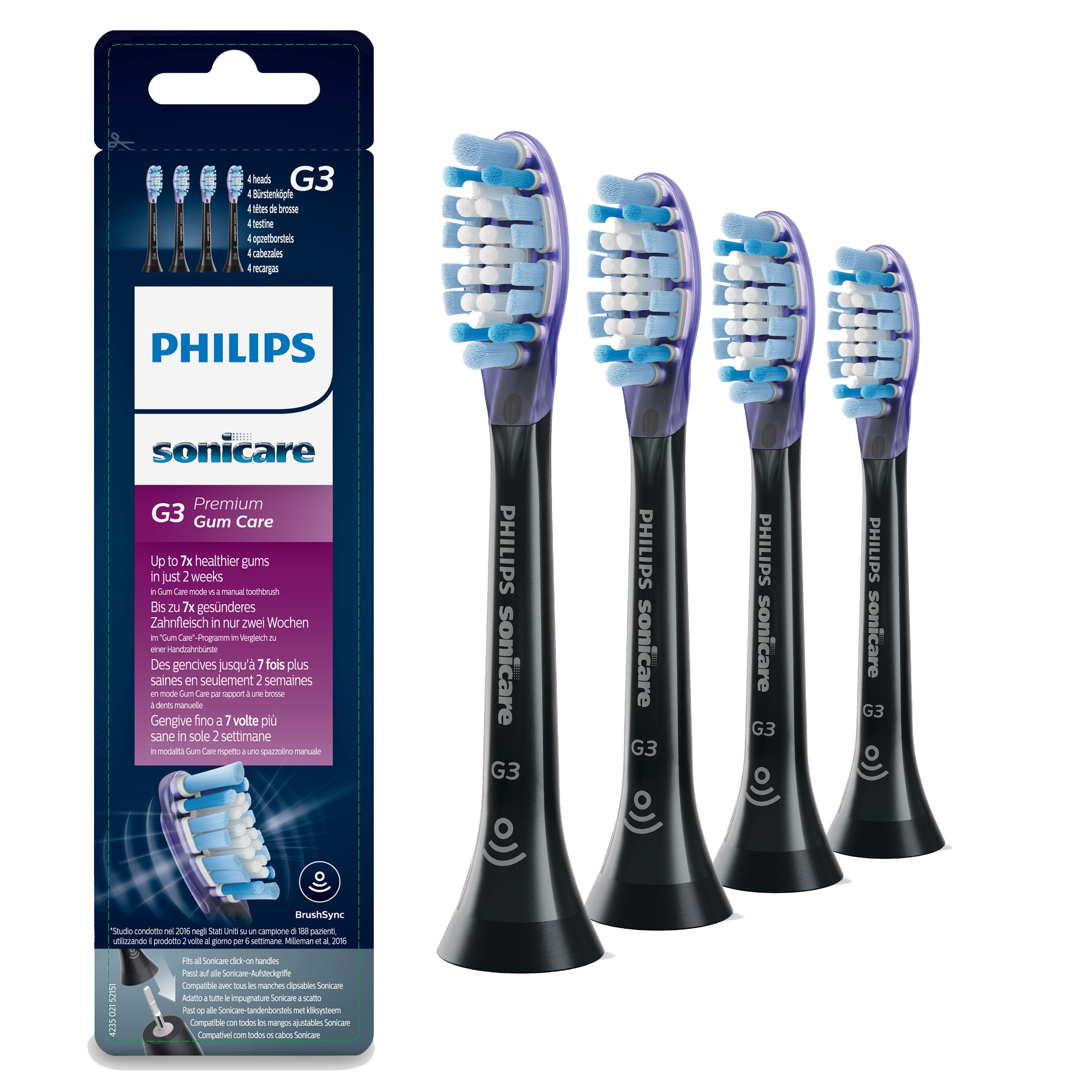Philips G3 Premium Gum Care HX9054/33 Standard-Bürstenköpfe für Schallzahnbürste - 4 Stück(e) - Schwarz - Weich, Ansicht 3