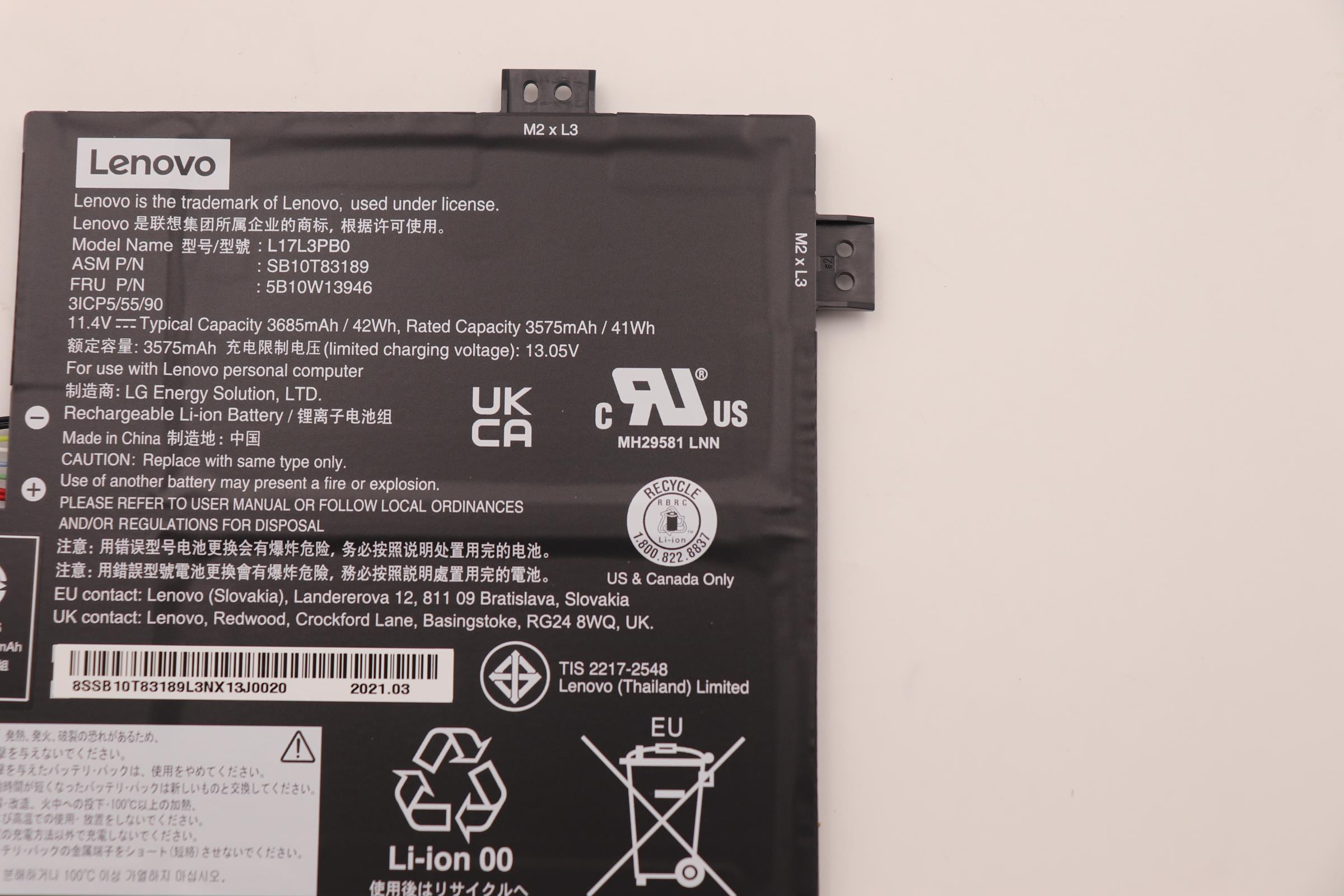 Lenovo Battery Internal 3c 42Wh LiIon LGC 5B10W13946 - Batterie - 42 mAh, Ansicht 4
