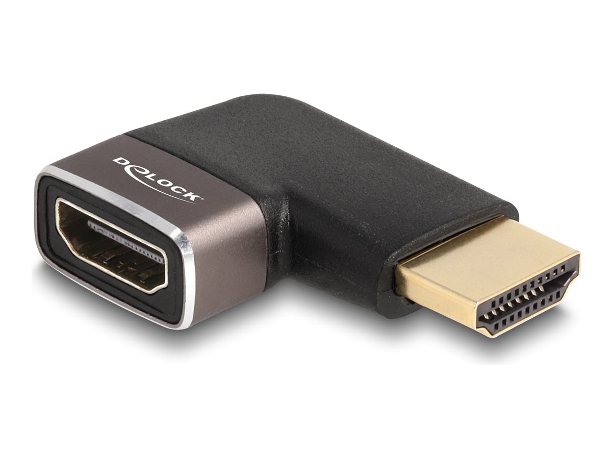 Delock Highspeed - HDMI-Adapter mit Ethernet - HDMI männlich zu HDMI weiblich links abgewinkelt - SchwarzGrau - unterstützt 8K 60 Hz (7680 x 4320)