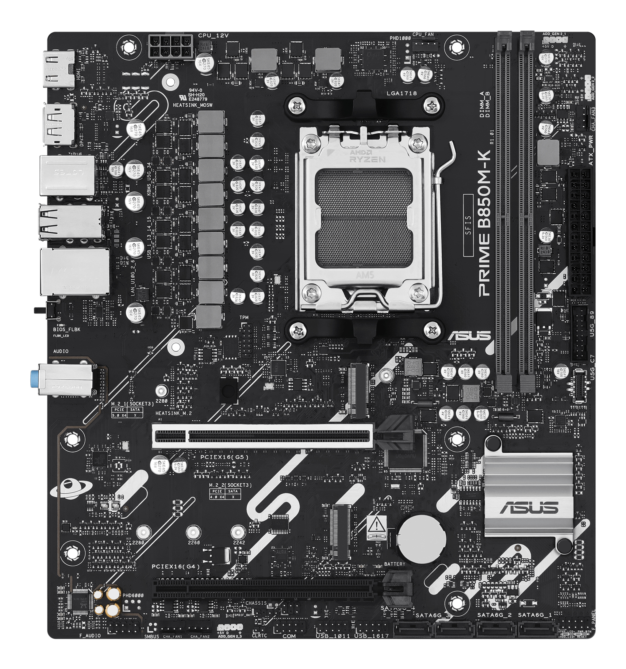 ASUS PRIME B850M-K - Motherboard - micro ATX - Socket AM5 - AMD B850 Chipsatz - 2.5 Gigabit LAN, Ansicht 3