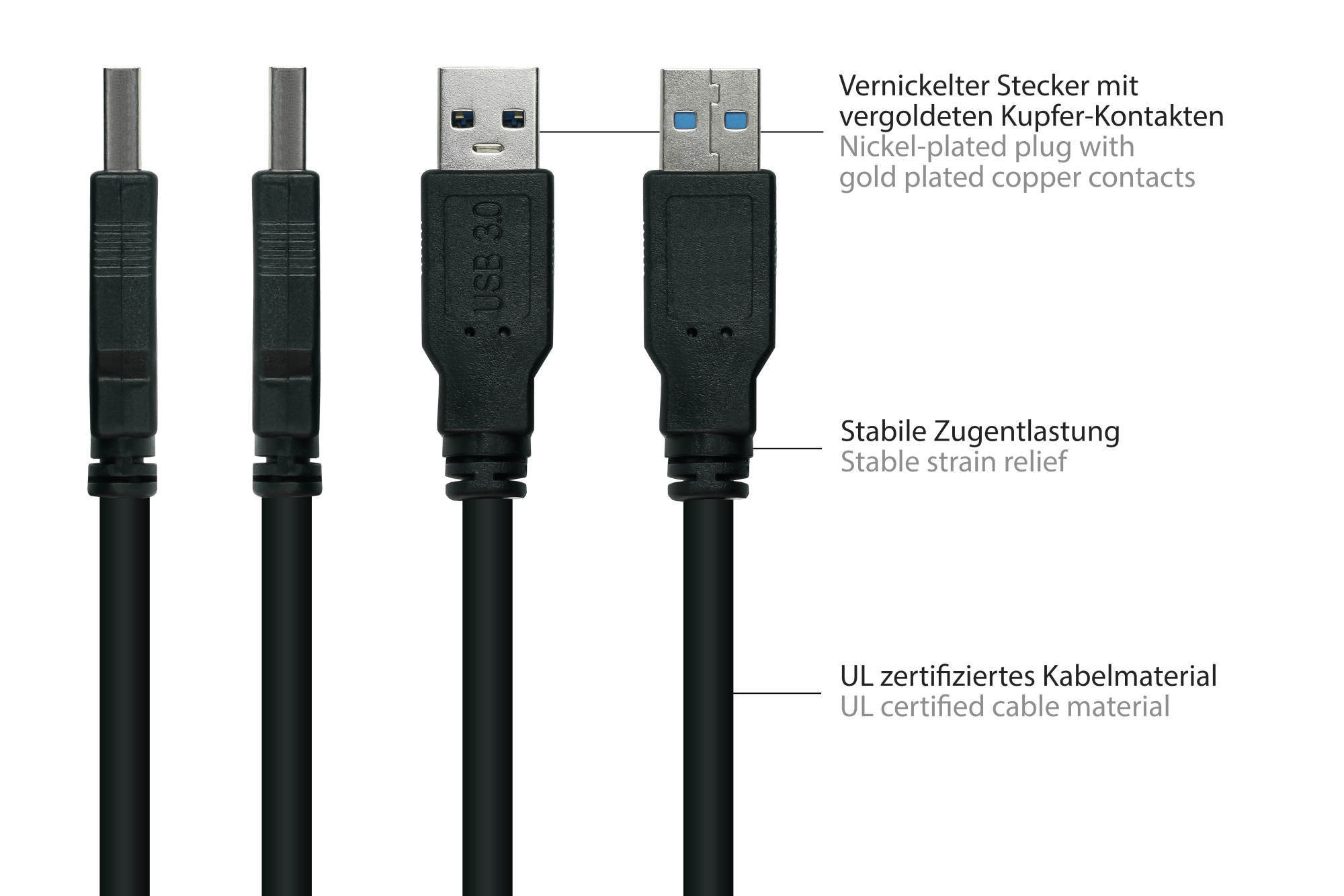 Good Connections UK30P-ASA-050S - 5 m - USB A - USB A - USB 3.2 Gen 1 (3.1 Gen 1) - 5 Gbit/s - Schwarz, Ansicht 3