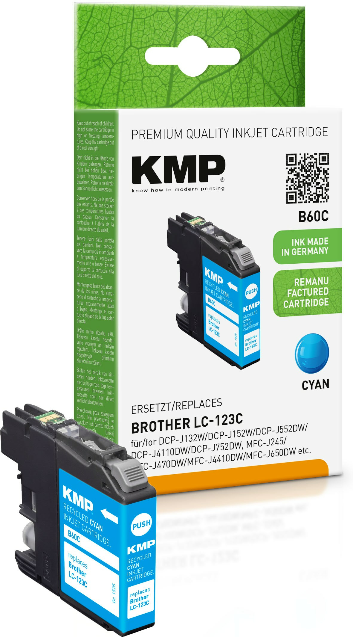 KMP B60C - 6.6 ml - Cyan - kompatibel - Tintenpatrone (Alternative zu: Brother LC123C), Ansicht 3
